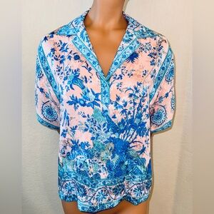 Vintage 100% Silk Chinoiserie Blouse UMI Collection Size 10 Made in Hong Kong